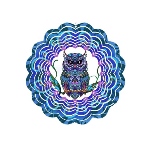 Vokowin Owl Metal Wind Spinners, Owl Gifts for Women Mom Grandma Wife, Hanging Wind Spinner 3D Windmill Magical Wind Powered for Outdoor & Indoor Decor Ornament Gifts (K420-1)