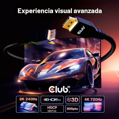 Cable DP 2.1 certificado VESA DP80 con blindaje premium 2m 4