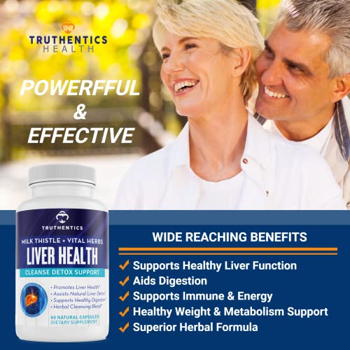Truthentics Liver Health + Digestive Enzymes Bundle - Support For Liver Cleanse Detox, Digestion, Nutrient Absorption, Occasional Gas & Bloating - 60 Capsules Each #TOP1