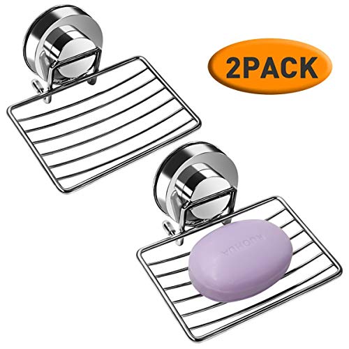 Top-Spring 2 Packs Vacuum Suction Soap Dish Holder, 304 Stainless Steel Soap Holder