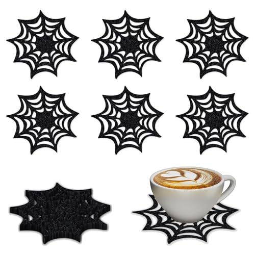 Qpout Set di 6 sottobicchieri di Halloween, sottobicchieri ragnatela di Halloween, set di sottobicchieri per bevande di Halloween, sottobicchieri non tessuti