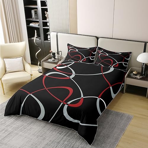 Homewish 100% Natural Cotton Duvet Cover Single,Geometric Circles Rings Bedding Set for Kids Men Boys,Sandproof Modern Striped Comforter Cover,Abstract Aesthetic Bed Sets with 1 Pillowcase - Image 2