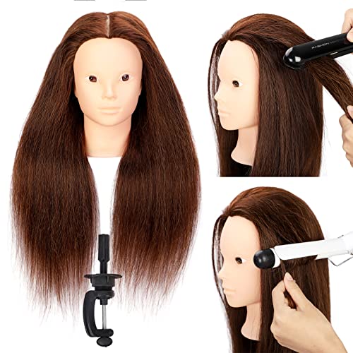 Isaic Mannequin Head with Human Hair 20",Training Head Premium Real Hair Doll Head for Hair Styling Hairdresser Cosmetology Mannequin Manikin with Free Clamp for Makeup Practice (4#WZ)