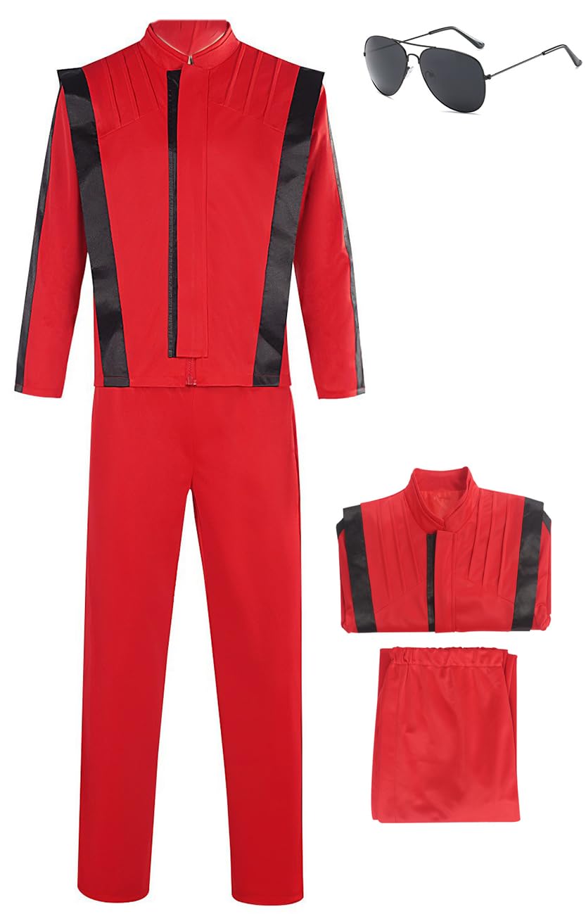 Cnulaueu Mens Jazz Singer Cosplay Costume Red Jacket Pants Thriller Uniform Suit Halloween Stage Punk Outfit Full Set (Red Suit, Medium)