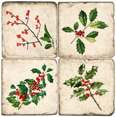 Studio Vertu, juego de 4, posavasos de mármol botticino americano de 4.25 pulgadas para vacaciones y Navidad