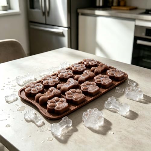 Molde de silicona para hielo con 14 cavidades en forma de huella y hueso miniatura 1