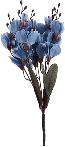 Flor falsa orquídea artificial flor para el hogar, accesorios de fotografía para fiesta, ramo de boda de magnolia, decoración del hogar (azul)