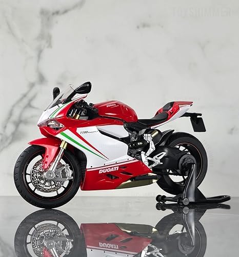 Image of Combo of 2 Ducati 1199 Superleggera Diecast Motorcycle Model, 1:12 Scale, Red-Green and Red-White, with Light and Sound, Ages 8-14