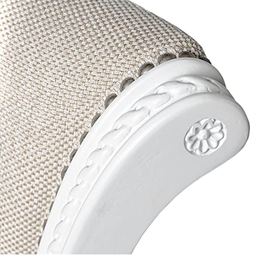 Maven Lane Pullman Wooden Kitchen Bar Height Stool 30" With 180 Degrees Swivel, Alabaster White Finish And Cream Fabric, Nail Head Trim Design #TOP1