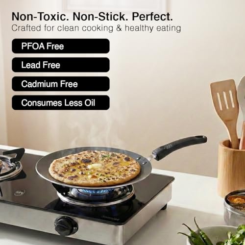 Image of Prestige Aluminium Omega Select Plus Non-Stick Concave Tawa, 25 cm,Black