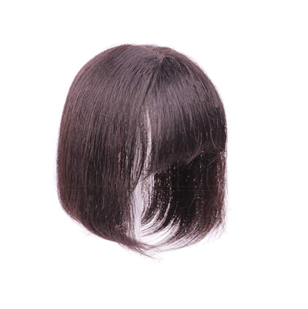 13x13cm Large Base With Simulated Skin Parting Design Clip in Hair Piece Forehead Human Hair Replacement with Air Bangs 12" Black