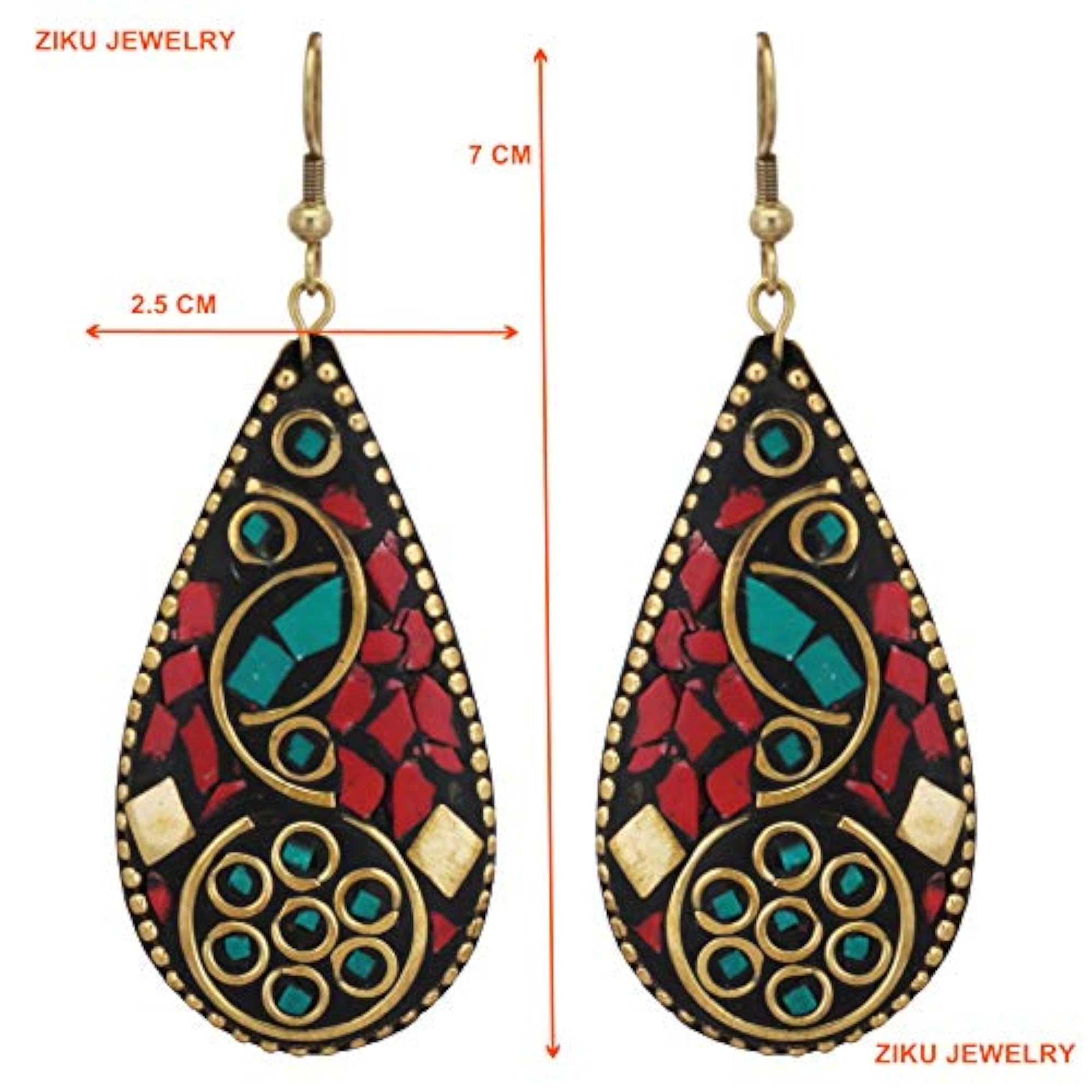 Women's Red Copper Hook Earrings, Stylish Design