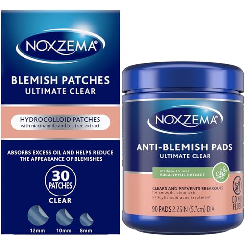 Noxzema Acne Treatment Bundle Ultimate Clear Blemish Patches with Niacinamide and Tea Tree + Anti-Blemish Pads with 2% Salicylic Acid