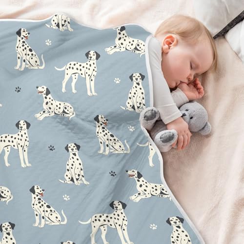 Image of Dalmatian Dogs Paw Gray Blue Baby Swaddle Blanket for Boys and Girls, Muslin Baby Receiving Swaddle Blanket, Soft Cotton Nursery Swaddling Blankets for Newborn Toddler Infant