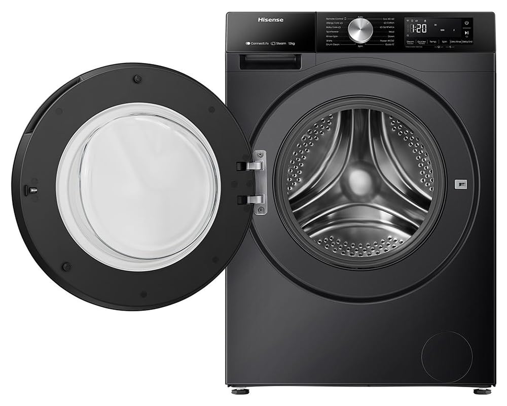 3S Series WF3S1243BB3 12KG Large Capacity, 1400 RPM, A Energy Class, Quick Wash, WiFi Enabled, LED Display, Black Freestanding Washing Machine - HxWxD MM (890x595x640) - 2 Year Warranty - 1