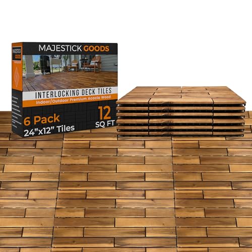 Majestick Goods Interlocking Long Deck Tiles - 24x12 Acacia Hardwood Outdoor Flooring for Patio...