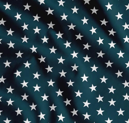 Image of Soimoi Blue Cotton Poplin Fabric Stars Star Fabric Prints by Meter 42 Inch Wide