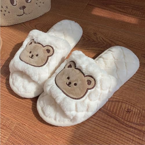 ZQW Women's Cute Bear Fuzzy Slippers Non-Slip Lightweight Indoor House Slides Slip On Comfy Cozy Animal Shoes Fall Winter3