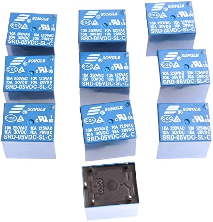 MiZOELEC 10 Pcs 5V DC Power Relay SRD-05VDC-SL-C 5Pin Household Appliance PCB Relays for Arduino Songle 10A 250VAC