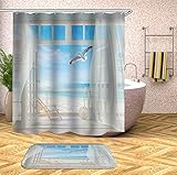 Chickwin Chickw1 Duschvorhang Wasserdicht Anti-Schimmel Shower Curtain Waschbar Polyester Badezimmer Gardinen mit 12 Duschvorhangringe für Decor 3D Sommer Landschaft Drucken (Weiße Taube,150x180cm)