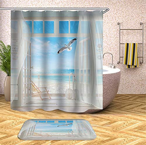 Chickwin Chickw1 Duschvorhang Wasserdicht Anti-Schimmel Shower Curtain Waschbar Polyester Badezimmer Gardinen mit 12 Duschvorhangringe für Decor 3D Sommer Landschaft Drucken (Weiße Taube,150x180cm)
