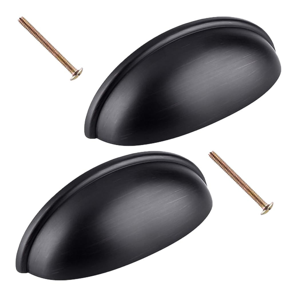 ZHONGLEFA 2 Pcs Hardware Bin Cup Handles Half Moon Shell Cup Pull Handles Metal Cup Knobs with Screws for Cabinet Cupboard Dresser Wardrobe Drawer with Screws