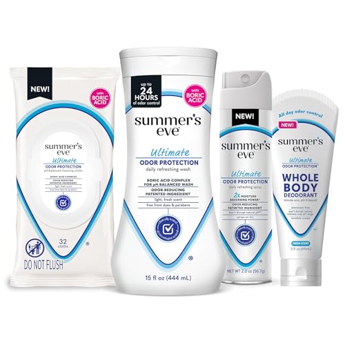 Image of Summer's Eve Ultimate Odor Protection Bundle; 15oz Cleansing Wash, 32ct Feminine Wipes, 2oz Deodorant Spray, 3oz Whole Body Deodorant