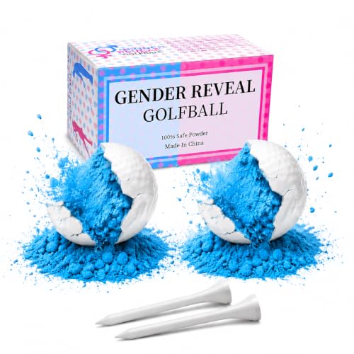 ZZPAKUE Gender Reveal Golf Balls Exploding Golf Ball (2Blue with 2Wooden Tees per Pack) for Girl or Boy Baby Reveal Ideas Baby Gender Decoration Ideas Theme (2 Blue)