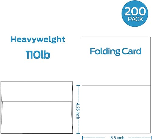 Miniatura 2 de Paquete de 200 tarjetas y sobres blancos en blanco, cartulina plegada pesada Ohuhu de 4.25 x 5.5 y sobres A2 para tarjetas de felicitación de