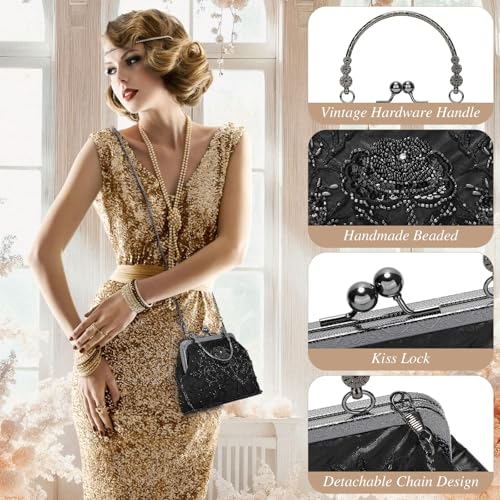 Image of UBORSE 1920s Vintage Clutch Purse Beaded Evening Bag for Women Formal Bridal Sequin Handbag Clutch for Wedding /Prom /Cocktail | 1920s