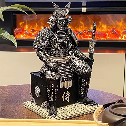 LOOYAR Medieval Ancient Samurai Undead Warrior Resin Statue Ornament Figurine Craft for Home Living Room Porch Decoration Office Desk Desktop Table Arrangement Gift (Black Silver)