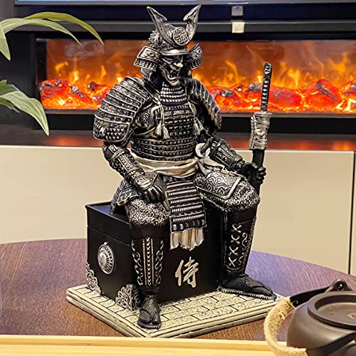 Looyar Medieval Ancient Samurai Undead Warrior Resin Statue Ornament Figurine Craft For Home Living Room Porch Decoration Office Desk Desktop Table Arrangement Gift (Black Silver) #TOP5