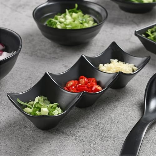 Plato de aperitivos con tres compartimentos en ABS negro para soja 6