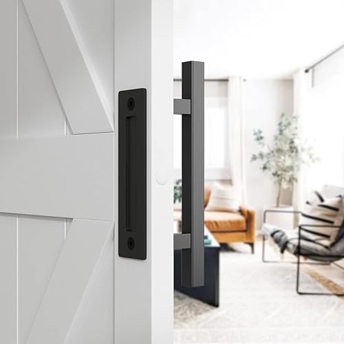 Miniatura 3 de SMARTSTANDARD Juego de 2 manijas de puerta de granero, diseño rústico grande de dos lados, manija de puerta corrediza para puertas, garajes,