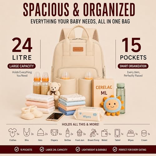 Image of Diaper Mommy Bags For Mothers for Travel - Hospital Baby Maternity Bag for Delivery Women - New Born Baby Essentials - Water-Resistant Fabric & Insulated Bottle Holders | 24 L, 15 Pockets