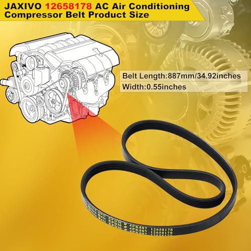 Image of 12658178 AC Air Conditioning Compressor Belt Compatible with 15-25 Escalade ESV 6.2L,14-25 Silverado /Sierra 1500 4.3L /5.3L /6.2L,15-25 Tahoe Yukon XL 5.3L /6.2L,Replace 4PK887SF 4040349S