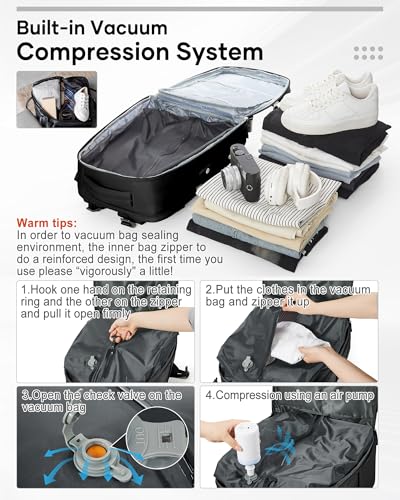 Black Vacuum Backpack Travel Air Backpack with Pump Personal Item Carry On Backpacks Flight Approved Laptop Work Seal Compression Bags Men Women Vacpack Business College Casual Daypack3