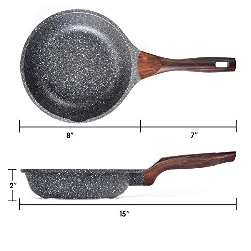 Caannasweis 8\" Nonstick Frying Pan Dishwasher Safe, Stone Skillet Pans for eggs, Induction Omelette Pan Non Toxic 100% PFOA Free