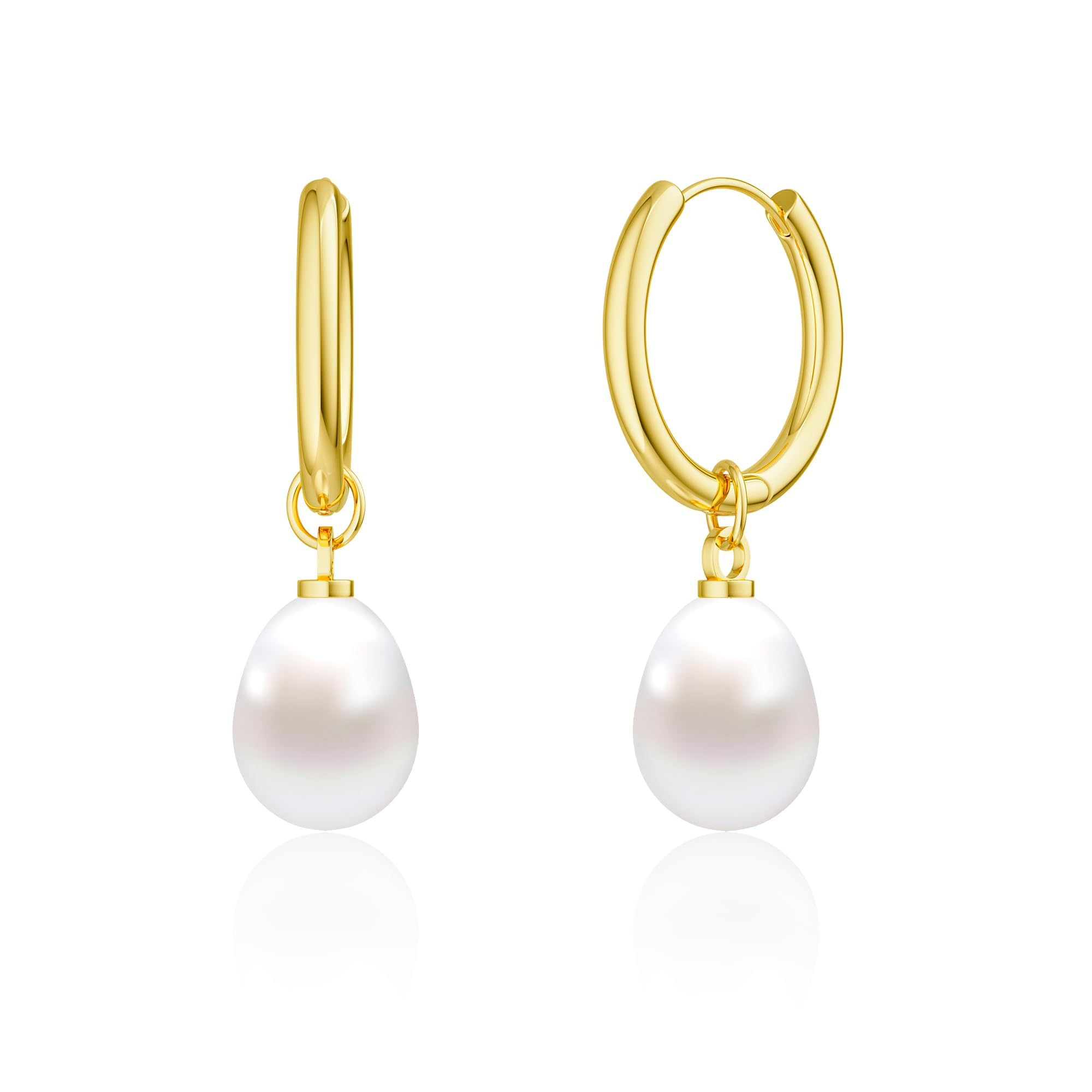 Pearl Earrings for Women - Gold Hoop Earrings for Women Pearl Dangle Earrings for Women Gold Earrings for Women Trendy 14K Gold Jewelry for Women with Pearl Circle | Twisted Rope | Teardrop |-image-10