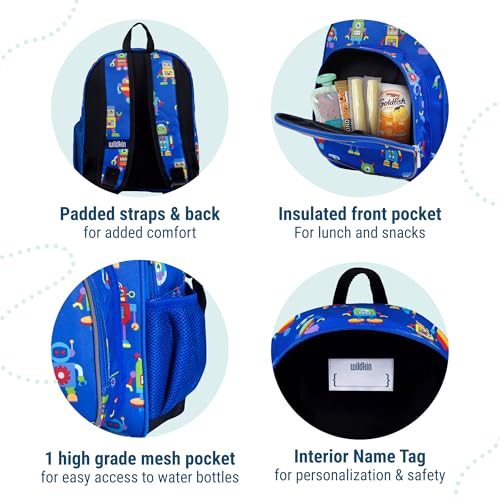 Image of Wildkin Olive Kid's Plastic Robots Pack 'n Snack Backpack