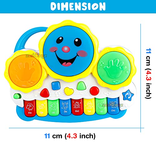 Image of zest 4 toyz Toys Drum Keyboard Musical Piano with Flashing Lights Animal Sounds and Songs Battery Operated Toys for Kids (Multi Color) Pack of 1