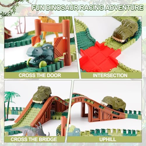 GIAT Dinosaur Track Toys - Best Birthday Gifts for 3 4 5 6 7 Year Old Boys Girls, Dinosaur Race Car Track with Light & Sound, Create A Dinosaur World Road Race - Image 4