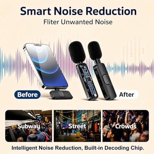 Image of Wireless Lavalier Microphone for iPhone Android, 2Pcs Mini Mic, Plug & Play