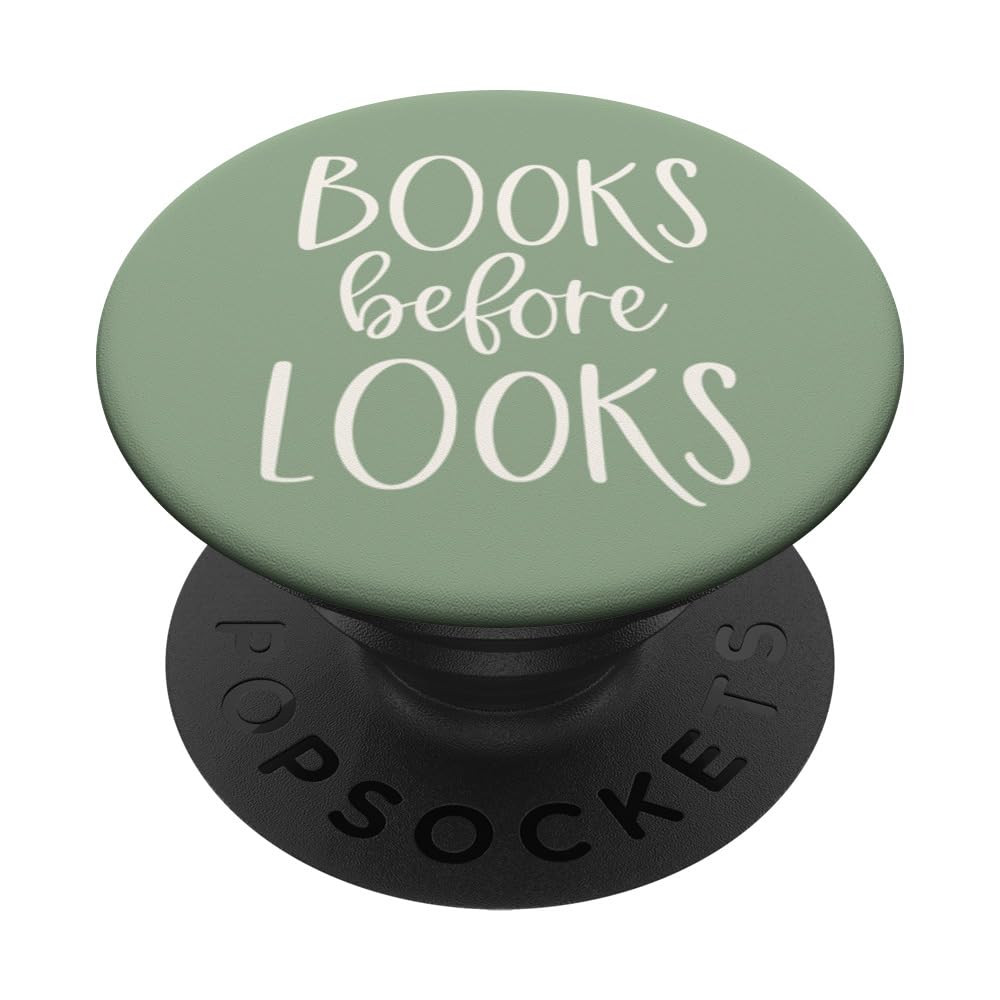 Book Nerd Books Before Looks Book Worm Book Lover Pale Green PopSockets Swappable PopGrip, Black