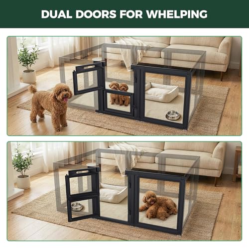 Image of FXW AuraSpace Acrylic Indoor Whelping Box Add-On Panel Set, 24 Inch, 2 Panels, Includes 1 Split Gate + 1 Panel Only, for Newborn Puppies, Black