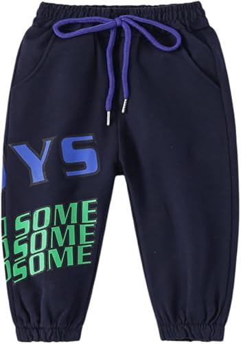 Irsutey Pantalones deportivos casuales con estampado de letras para bebés y niños pequeños, pantalones deportivos con cintura elástica para niños