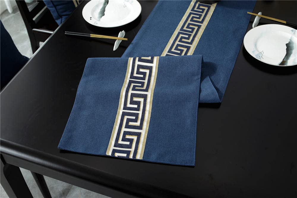 Camino de arpillera Mesa Borde Plano Azul 13 X 149.6 Inches(33 X 380cm) con borlas de para Fiestas cenas Vacaciones Cocina día de Acción de Gracias Navidad