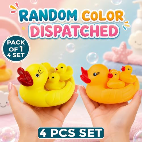 Image of Zest 4 Toyz Chu Chu Duck Bath Toy Set Duck Toy for Kids Floating Rubber Duck Family Safe & Fun Water Play Baby Toys for Kids Babies & Toddlers (Pack of 4) Yellow