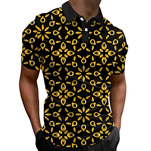 Polo imprimé pour homme à motif géométrique floral chic et manches courtes