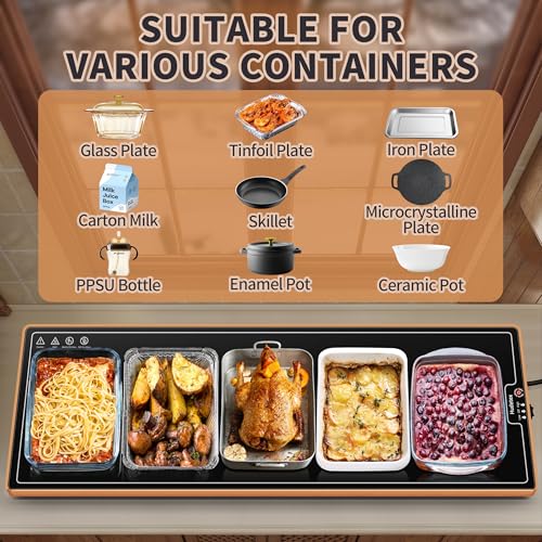 Image of Warming Mat for Food (Extra Long 47 inchx12 inch), Warming Trays for Buffets Party & Daily Use, Temperature Control Food Warmer, Full Surface Warm Tempered Glass Food Warming Mat, Black Electric Warming Tray